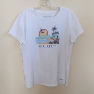 Life Is Good White Sunset Palm Graphic Tee